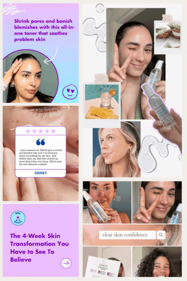 A cover image containing social media posts for a skincare company